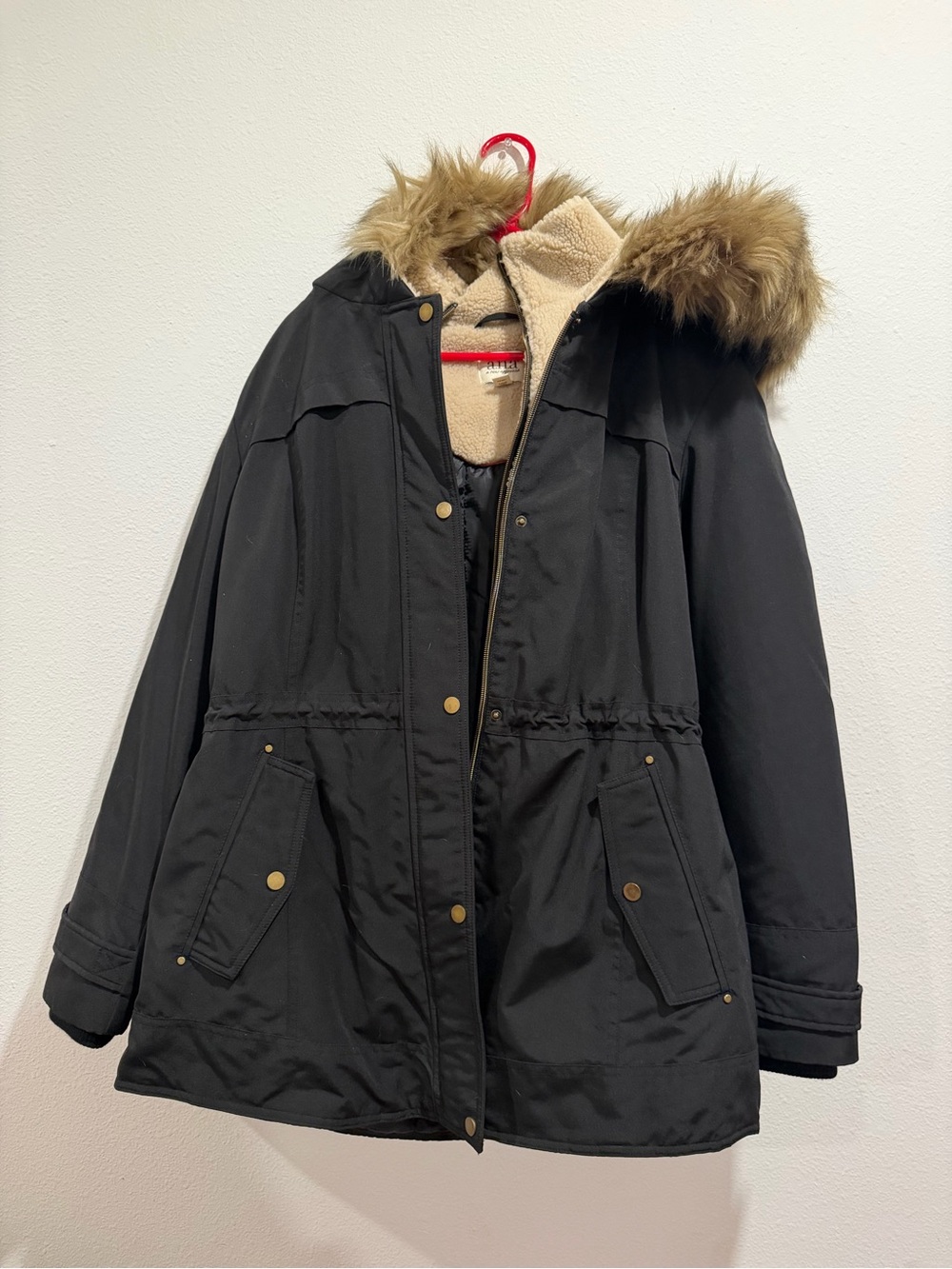 a.n.a Black Trench Coat with Faux-Fur Hood Trim